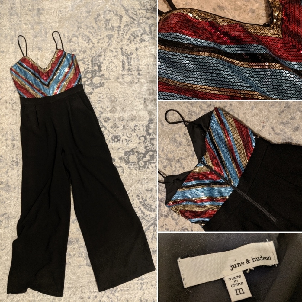 Sequined wide-legged black jumpsuit